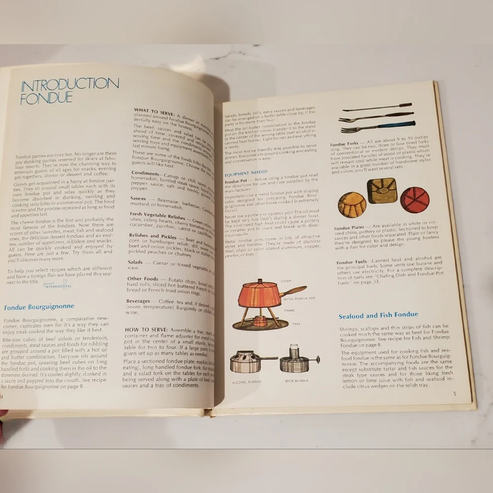 Vintage Gourmet International Fondue Wok Chafing Dish Hardback Cookbook 1970s